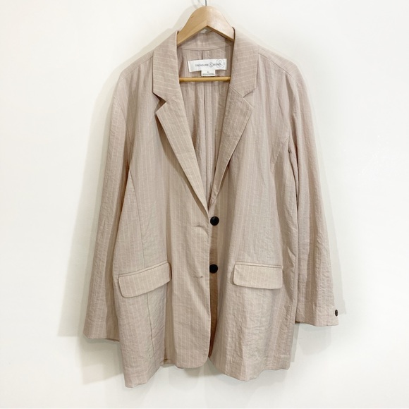 *Sold Treasure & Bond Long Blazer Pinstripe Tan Beige Oversized Sz XL - Picture 2 of 11